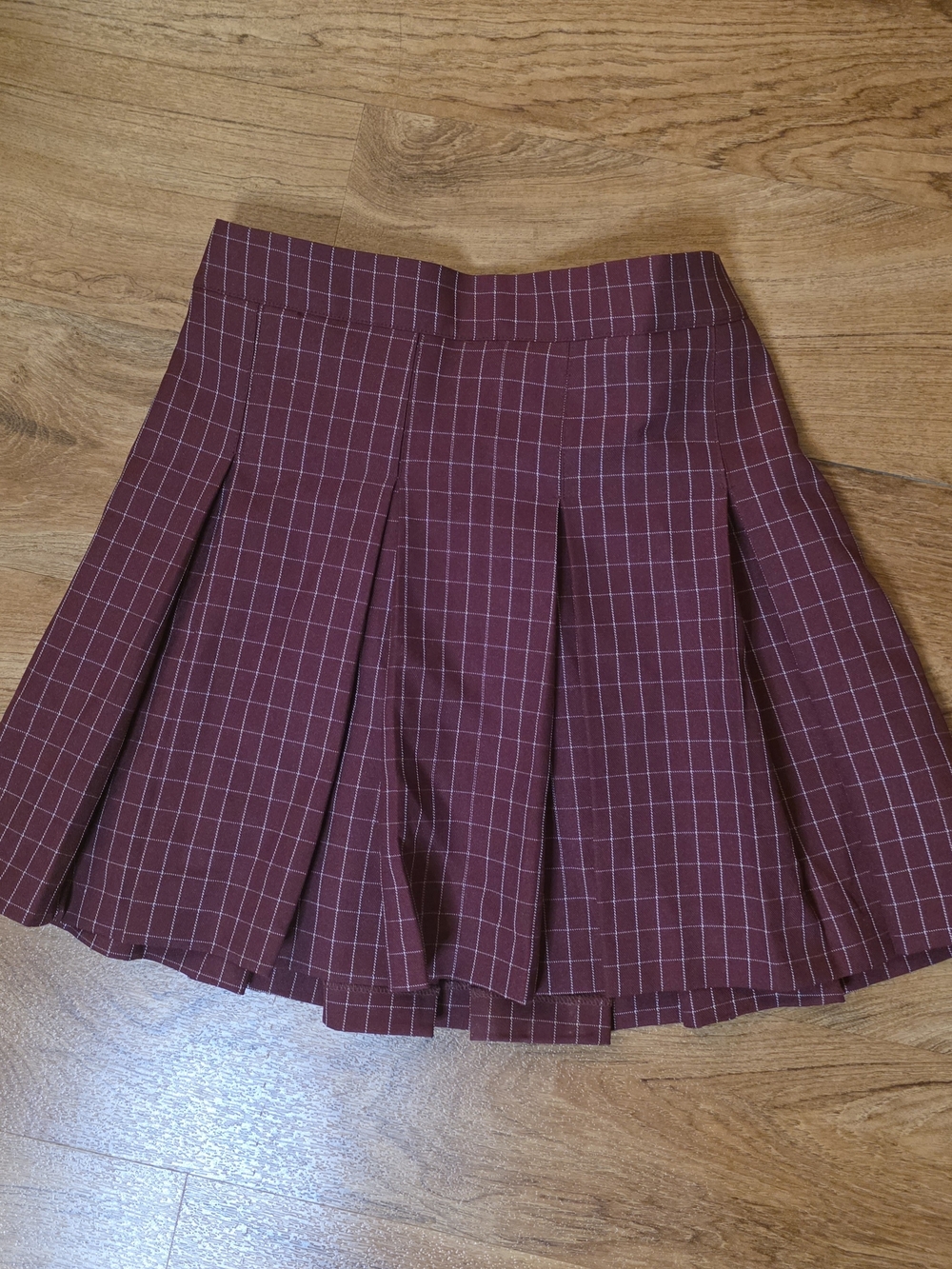 Oh, Jamae Korean Burgundy Red Check Pleated Mini Skirt